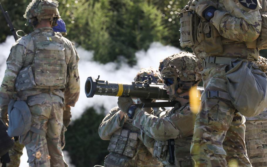 U.S. soldiers from 5th Battalion, 20th Infantry Regiment fire an AT4 anti-tank weapon during Orient Shield at Kamifurano Training Area, Japan, Sept. 14, 2023. 