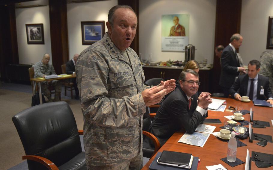 Gen. Phil Breedlove, then-commander of U.S. European Command, at a meeting with regional defense leaders in Stuttgart, Germany, June 5, 2015. Breedlove recently signed an open letter arguing for a limited no-fly zone in Ukraine. NATO officials have said they won’t do so because of the risk of widening the war there.