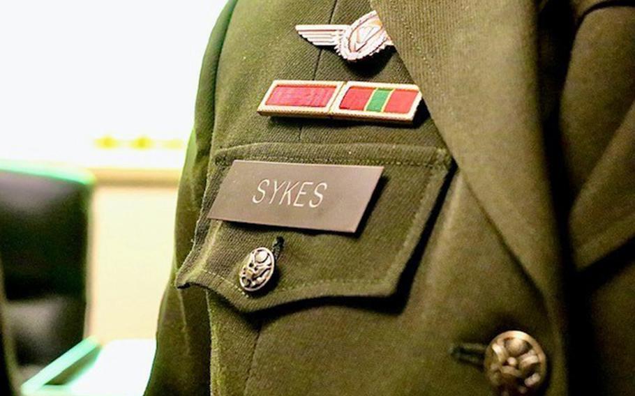Army Sgt. Maj. Ashleigh Sykes sports the newly authorized nameplate for the Army Green Service Uniform in this undated photo.