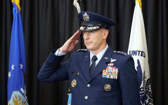 Air Force Lt. Gen. Stephen Jost takes command of U.S. Forces Japan and 5th Air Force at Yokota Air Base in western Tokyo, Oct. 8, 2024.