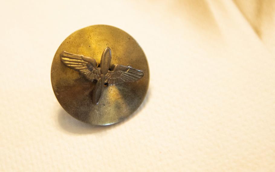 A Prop and Wings Pin belonging to Lorraine Vogelsang, a Women’s Army Corps veteran, sits on display inside her Cincinnati, Ohio, home, Aug. 19, 2021. Vogelsang served in the WAC from February 1943 until August 1945. 