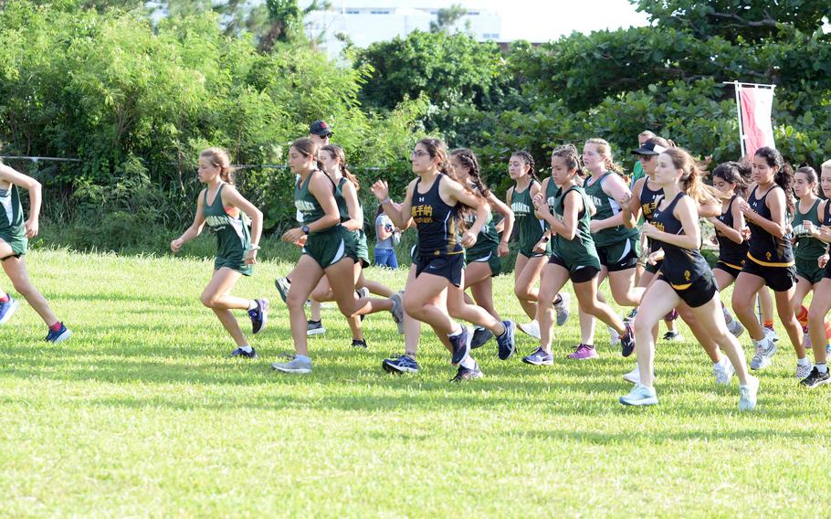 Kadena and Kubasaki runners set off during Wednesday's Okinawa district cross country finals.