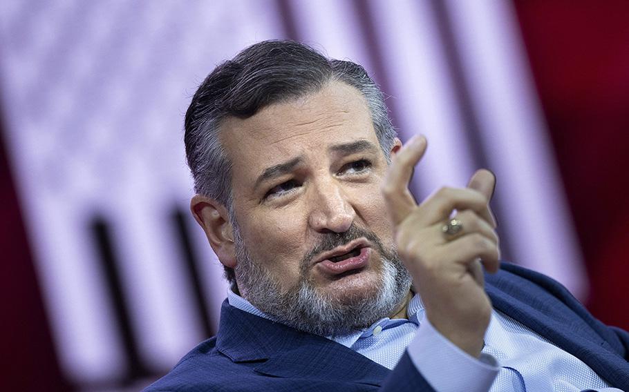 Sen. Ted Cruz of Texas speaks during the 2023 Conservative Political Action Coalition (CPAC) Conference in National Harbor, Md., in March 2023. 