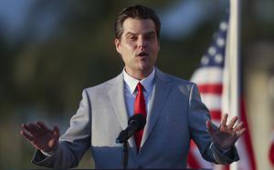 Rep. Matt Gaetz, R-Fla., speaks during the &quot;Save America Summit&quot; at the Trump National Doral golf resort on April 9, 2021, in Doral, Florida. Lawmakers voted 102-321 on Thursday, April 27, 2023, against the concurrent resolution from Gaetz that would require the president to withdraw the forces from Somalia within one year of enactment. (Joe Raedle/Getty Images/TNS)