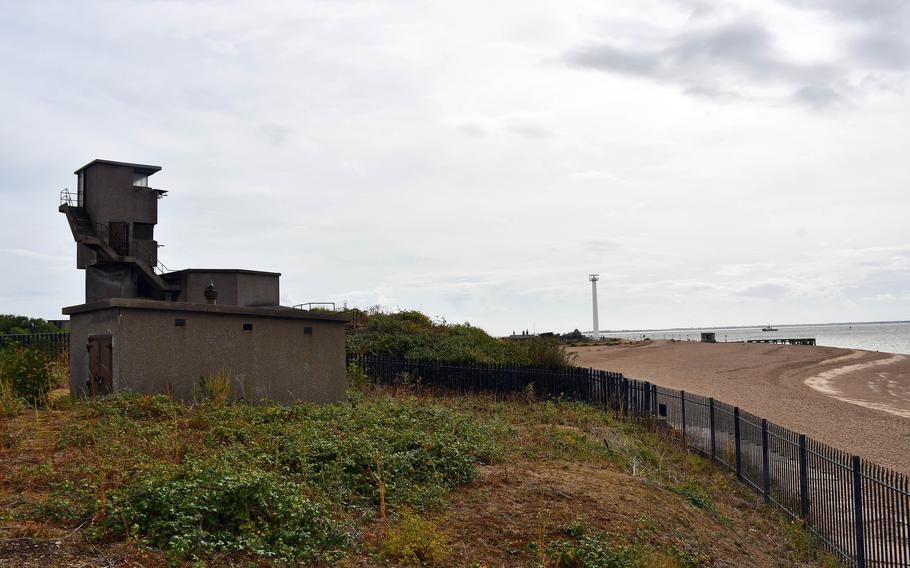 A watchtower overlooks the North Sea at Landguard Fort in Felixstowe, England.