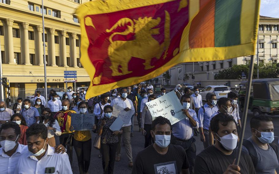 Demonstrators in Colombo, Sri Lanka, on April 18, 2022. 