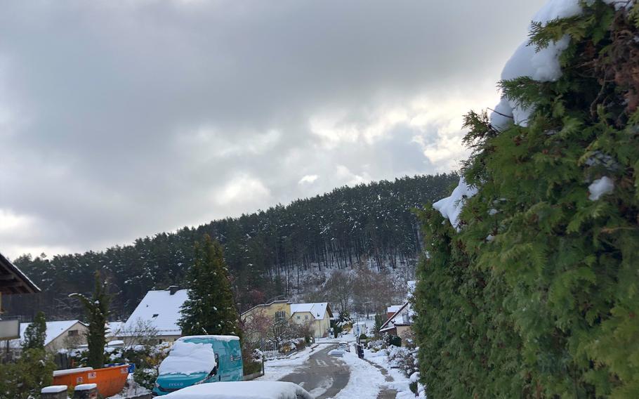 Snow covers am Betzenloch in Hochspeyer, Germany, on April 9, 2022.