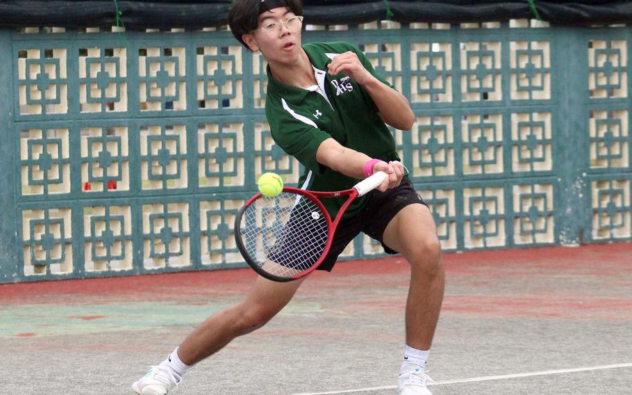 Daegu's Evan Son lost his first-round boys singles match to Kadena's Gabriel Fino on Tuesday in the Far East tennis tournament.