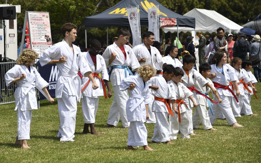 Kids in a karate demonstration.