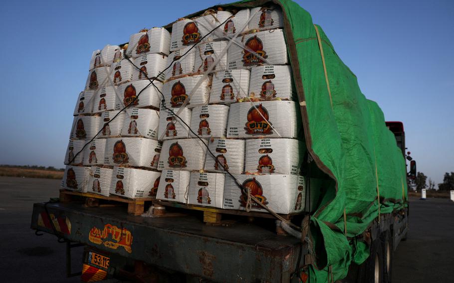 A food aid truck sits abandoned near the entrance to the Kerem Shalom border crossing, as military operations continue in the southern Gaza city of Rafah, at an area outside Kerem Shalom, Israel, May 17, 2024. 