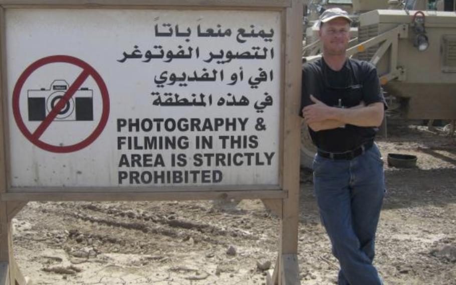 Mark Frerichs, a contractor from Illinois, poses in Iraq in this undated photo obtained from Twitter that he would include with his resume when job hunting. Frerichs was abducted in Afghanistan in January 2020. 