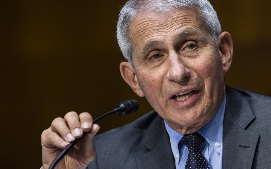 Dr. Anthony Fauci, director of the National Institute of Allergy and Infectious Diseases, speaks during hearing on Capitol Hill in Washington on May 11, 2021. 