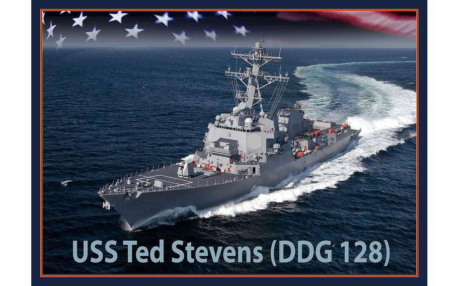 The ship is named in honor of former U.S. Sen. Ted Stevens, a World War II pilot who was elected to the Senate in 1968 from Alaska. 