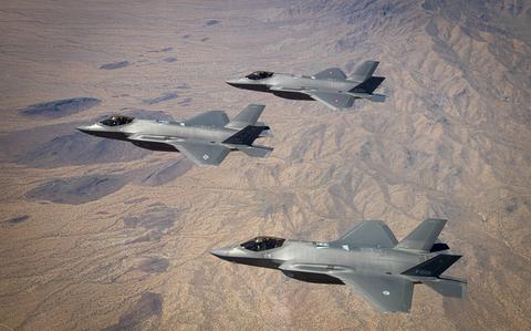 F-35A Lightning IIs from the U.S., Danish and Dutch air forces fly in formation over Arizona on May 5, 2021. Germany plans to replace its fleet of Tornado jets with F-35s and base them at Buechel Air Base in the Eifel region.