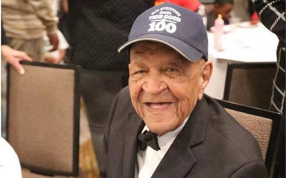WWII veteran Glendell Bennett during his 100th birthday celebration on March 2, 2024, in Lexington, Kentucky.