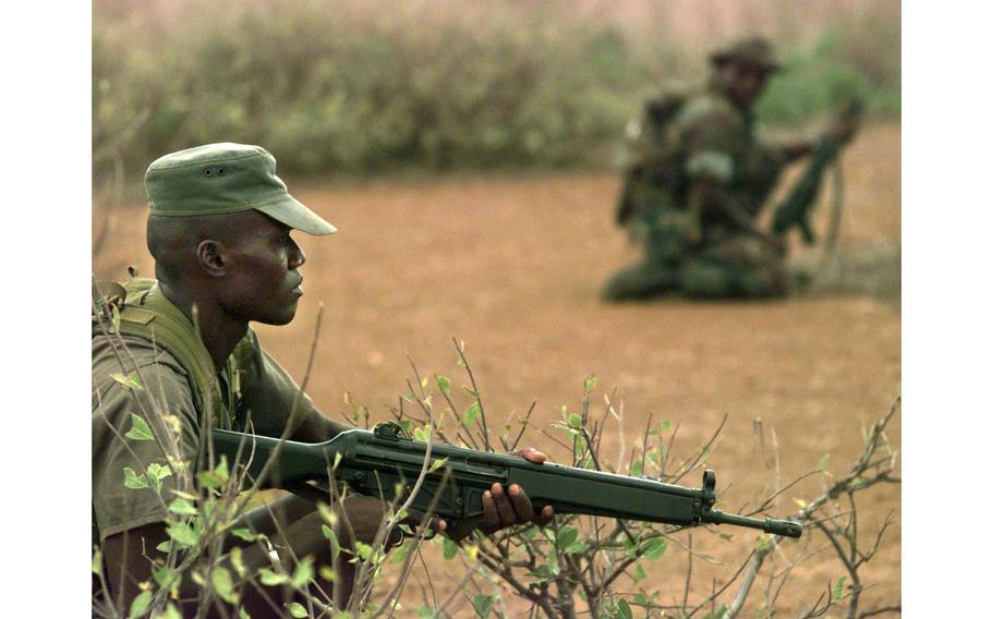 Senegalese soldiers at the Camp Thies training area.  