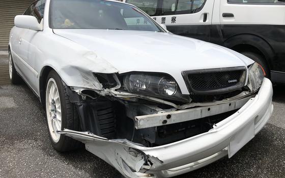 An Okinawa-based Marine was arrested on suspicion of drunken driving, Saturday, July 29, 2023, after his Toyota Chaser struck a taxi in Naha city. 