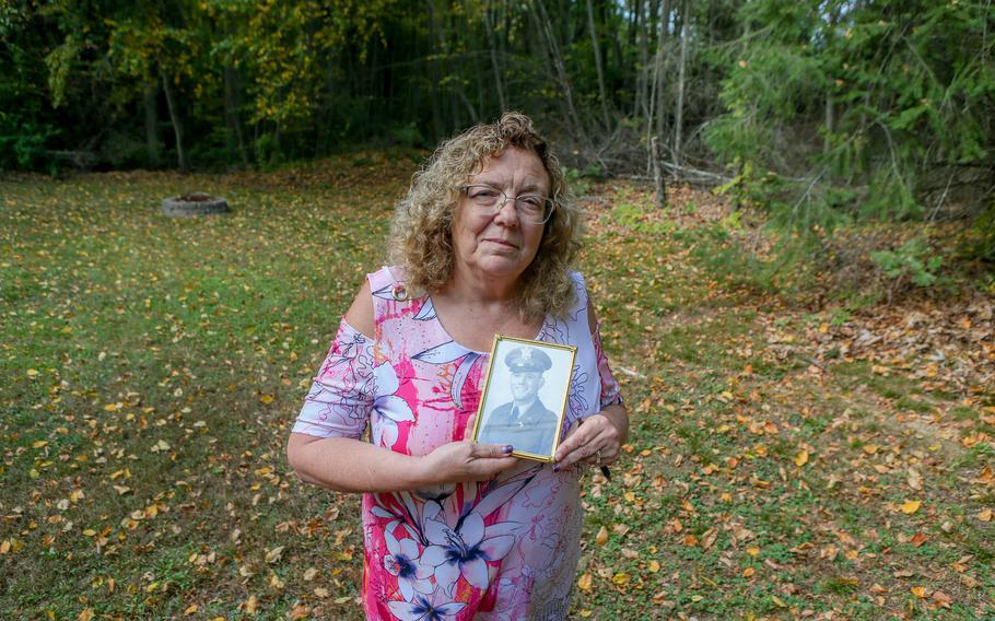 Lois A. Marandola holds a picture of her uncle, Army 1st Lt. Anthony R. Mazzulla, in her backyard. Army 1st Lt. Anthony R. Mazzulla was listed as missing on Dec. 2, 1950. His remains were recently identified by the Defense POW/MIA Accounting Agency and returned to Rhode Island.