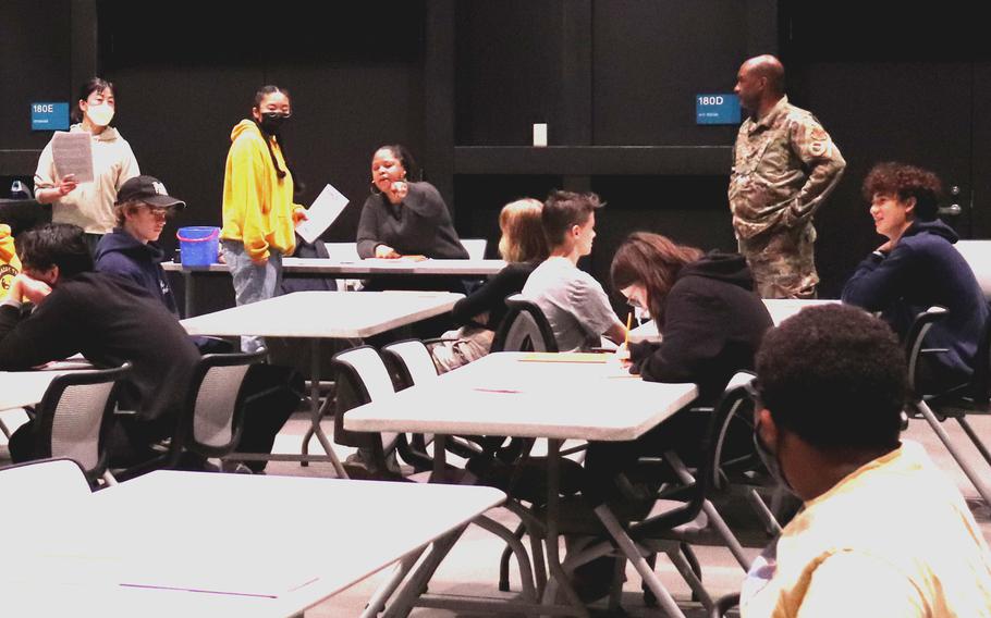 Students prepare for the ASVAB Career Exploration Program aptitude test at Yokota High School, Tokyo, in this undated photograph in November 2022.