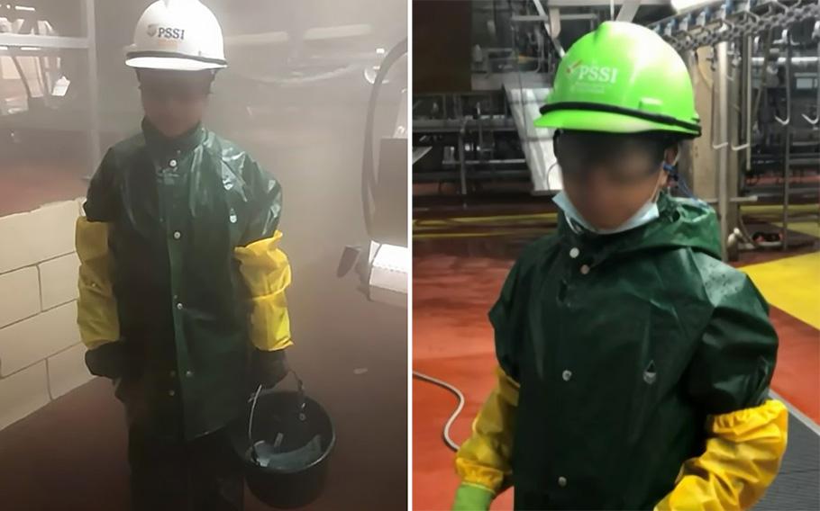 Photos provided by the Department of Labor and broadcast on a TV investigative news program show children working at a meatpacking facility.
