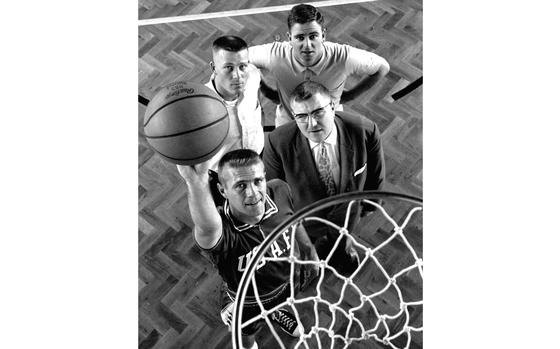Wiesbaden, Germany, September, 1963:  Boston Celtics forward and future Basketball Hall of Famer Tommy Heinsohn, foreground, poses with USAFE basketball clinic participants Bill Lee of Chicksands, England, Eddie Verswyvel of Belgium and George Brestle of Celle, Germany. Heinsohn, who was joined by NBA great Bob Davies and Air Force Academy coach Bob Spear on the instructional staff, was asked whether the Celtics' dynasty was in trouble due to the recent retirement of Bob Cousy. He said the Celts were far from finished — and they proved his point by winning five more titles in the next six seasons.  

Read the full story here. https://www.stripes.com/migration/cousy-less-celts-still-have-heinsohn-ditto-usafe-clinic-1.73124

Looking for Stars and Stripes’ historic coverage? Subscribe to Stars and Stripes’ historic newspaper archive! We have digitized our 1948-1999 European and Pacific editions, as well as several of our WWII editions and made them available online through https://starsandstripes.newspaperarchive.com/