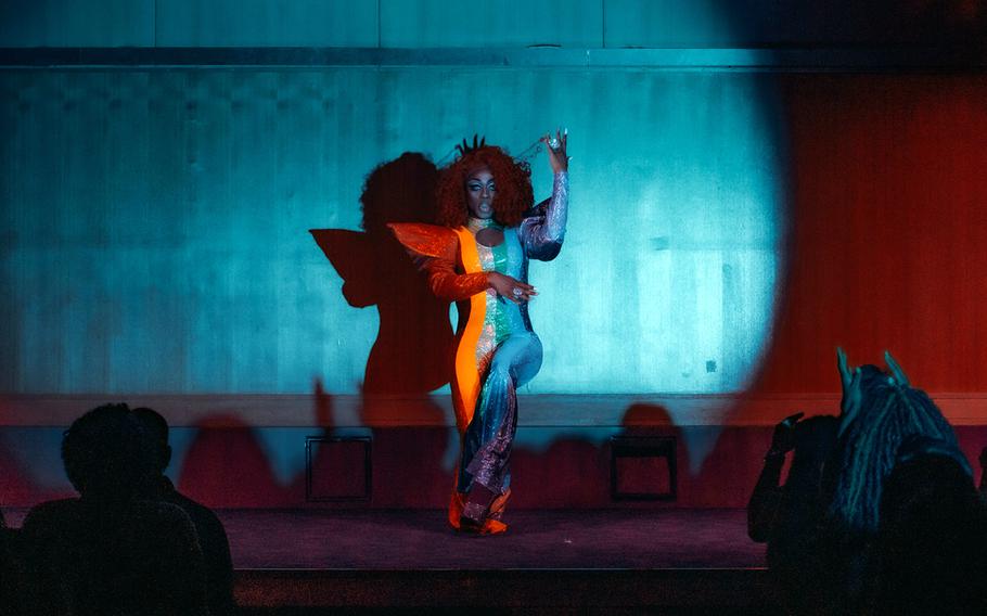 Kenya Ketchum performs at a June 2022 drag show at the Enlisted Club at Kadena Air Base, Okinawa.