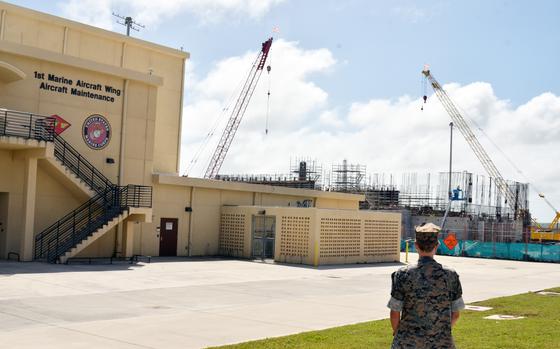 New facilities for Marines on Andersen Air Force Base, Guam, are largely complete, although work was ongoing beside one recently built hangar on Nov. 30.
