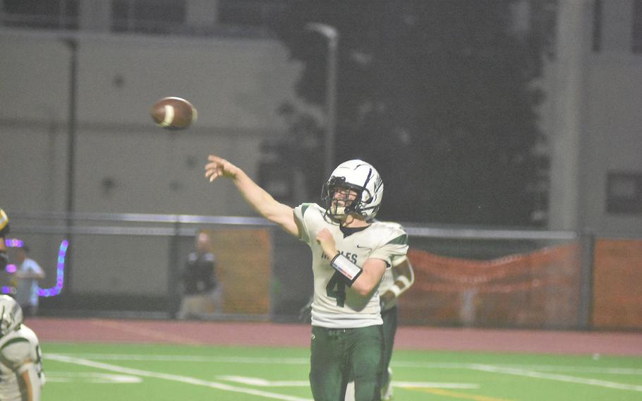 Quarterback Camden Kasparek completed six of seven passes Friday night - including one to himself -  in leading the Naples Wildcats to a 40-0 victory over the Vicenza Cougars.