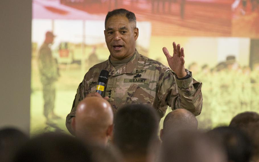 Michael Garrett, an Army lieutenant general at the time of this photo, speaks in 2018 with members of a multinational force and observers gathered in Egypt. Gen. Garrett recently led an investigation into U.S. airstrikes in Syria in 2019 that killed civilians. The investigation report released Tuesday, May 17, 2022, found no laws were broken in the attack.