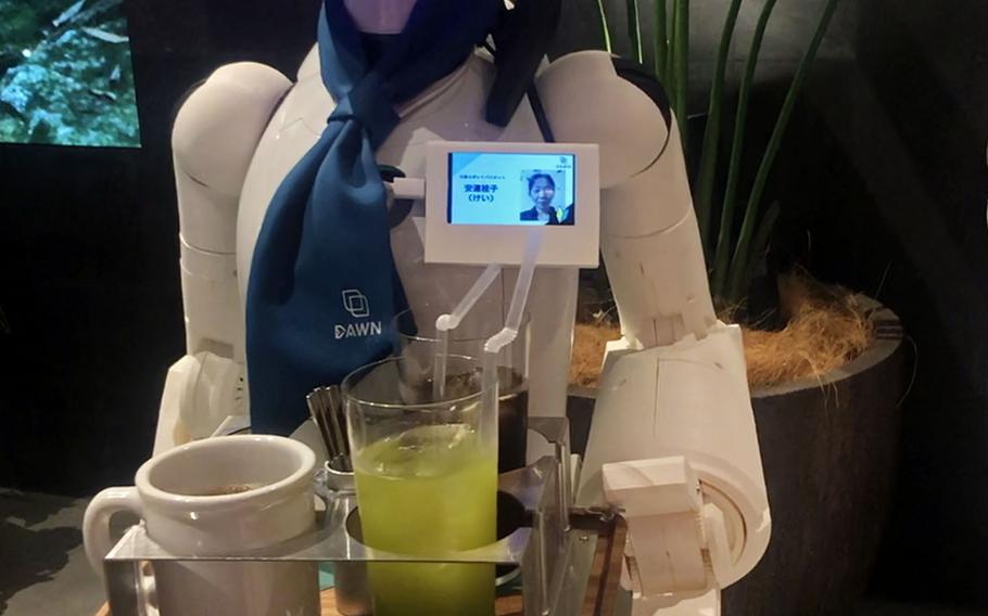 Standing between 1 and 4 feet tall, the robots at Dawn Avatar Robot Café in Tokyo feature cameras, a microphone and a speaker to allow their operators to remotely interact with customers.   