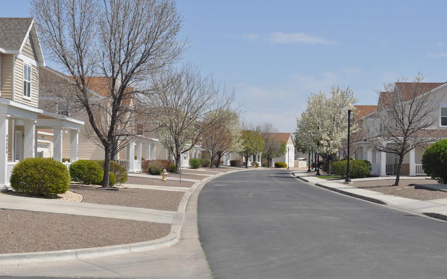 Military family housing at Mountain Home Air Force Base in Idaho shown in April 2022. The housing is managed by Balfour Beatty Communities.