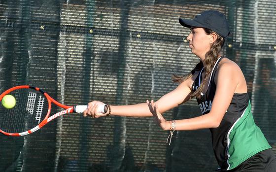 Kubasaki's Lan Legros beat Kadena's Brooke Brewer 6-1 in the Okinawa district girls singles final.