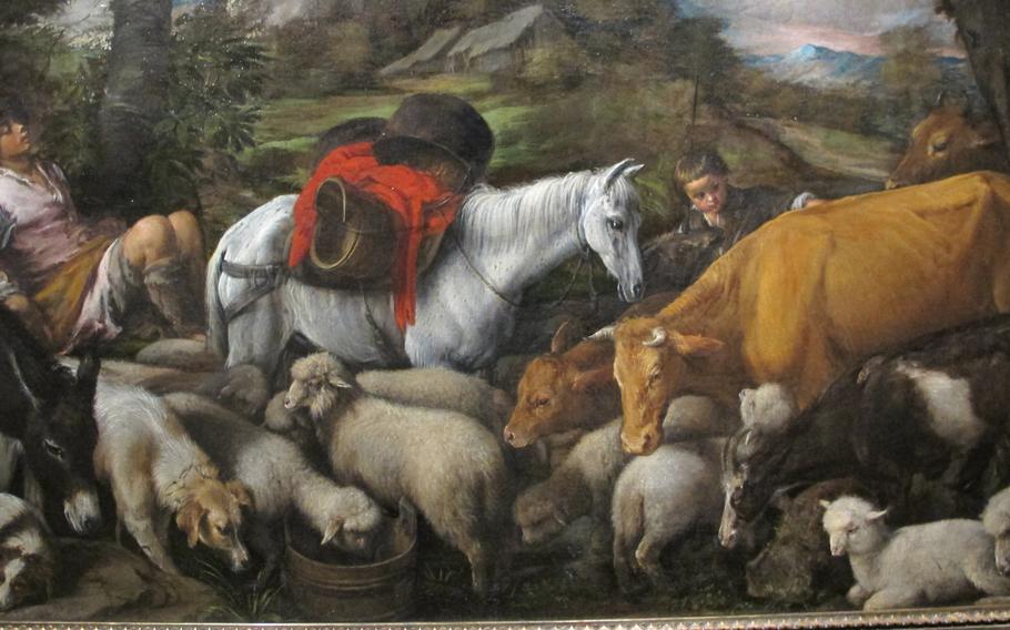 “Pastorale” by Jacopo Bassano depicts a sleeping shepherd at one with his livestock and nature, as a sharp-eyed child seems to keep watch and a white horse draws the eye. It is among the masterpieces on display in “The Renaissance Factory,” an art exhibit in the Italian city of Vicenza. 