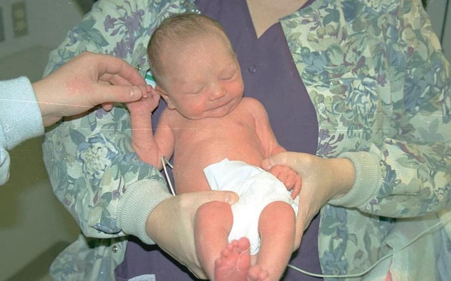 A photo taken of Matthew Hegedus-Stewart on Dec. 22, 2000, the night he was found inside a cardboard box in South Bend, Ind. 