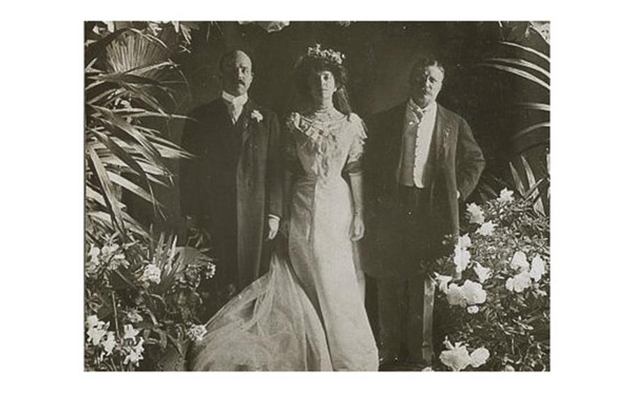 President Theodore Roosevelt, right, with Alice Roosevelt Longworth and Nicholas Longworth. 