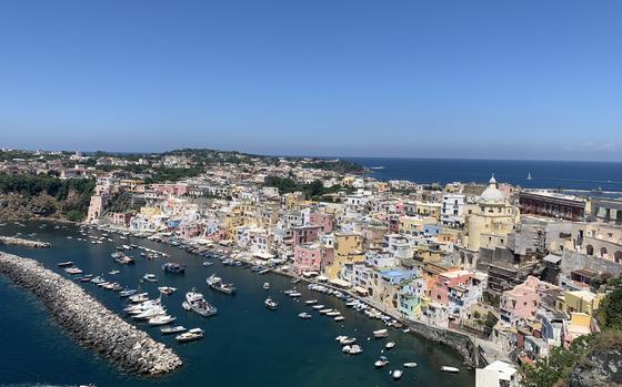 A view of Marina Corricella, the oldest village on the island of Procida. The island is off the coast of Naples in southern Italy. 