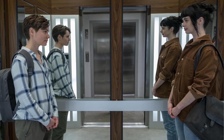 August Winter and Krysten Ritter in “Orphan Black: Echoes.” Ritter plays Lucy, a woman who wakes up one day with no memory of her past but eventually discovers she was printed out in a high-tech lab. Lucy is “trying to figure out who she is, where she fits in the world, and falls in love with people,” Ritter says.