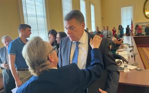 Alabama Department of Veterans Affairs Commissioner Kent Davis spoke to supporters after the State Board of Veterans Affairs rejected a call by Gov. Kay Ivey to remove him from office. But the governor later released a letter saying she was removing Davis by executive order despite the board vote.