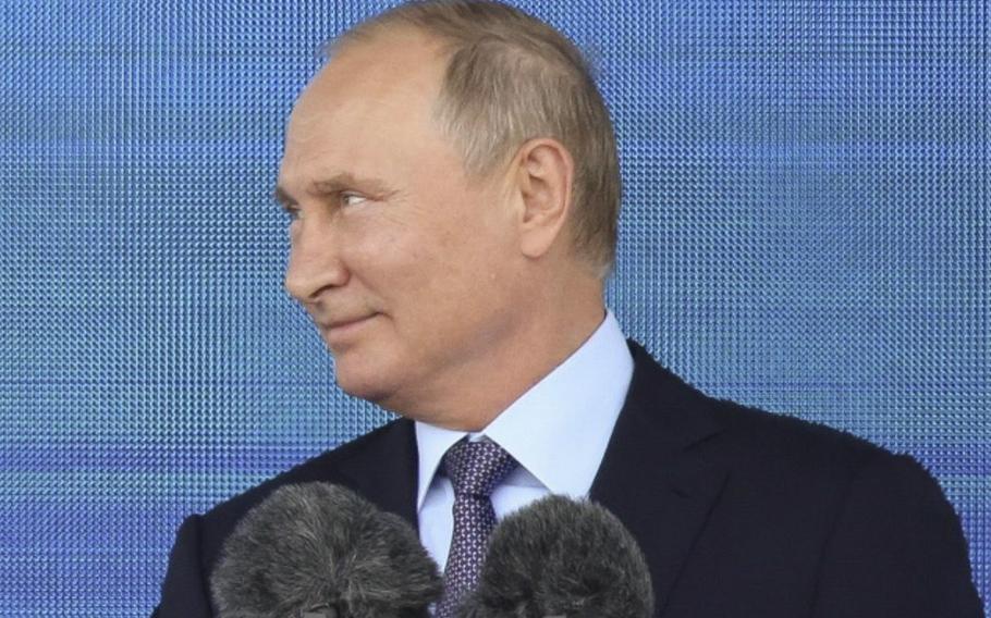 Russia’s President Vladimir Putin attends a briefing in Moscow on Aug. 27, 2019. 