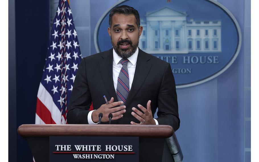 Deputy Director of the National Economic Council Bharat Ramamurti speaks during a briefing at the White House in Washington, DC., on Aug. 26, 2022.