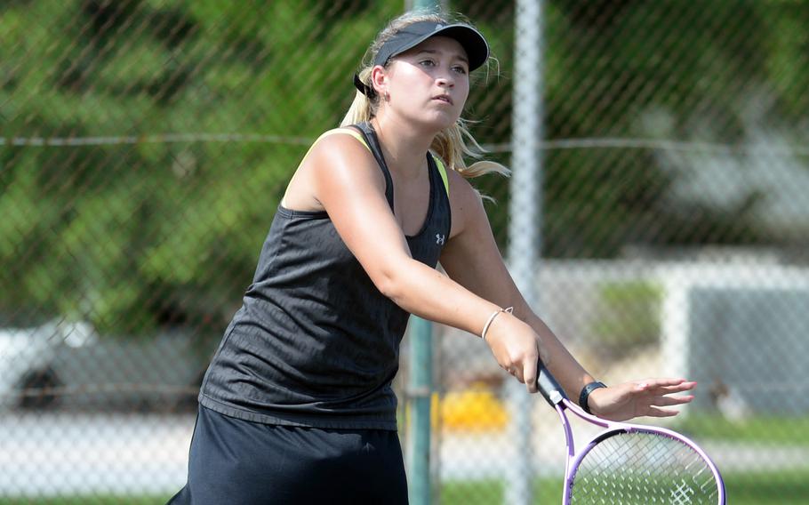 Junior Sydney Pontious, a lifelong soccer player, picked up a tennis racket a couple of months ago for the first time and says she's enjoying the game.