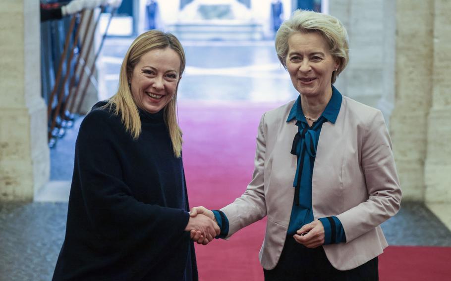 Italy Prime Minister Giorgia Meloni and European Commission President Ursula von der Leyen in Rome on Jan. 9, 2024.