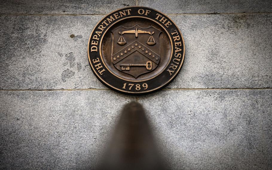 The U.S. Treasury building is seen in Washington on Dec. 19, 2021. 