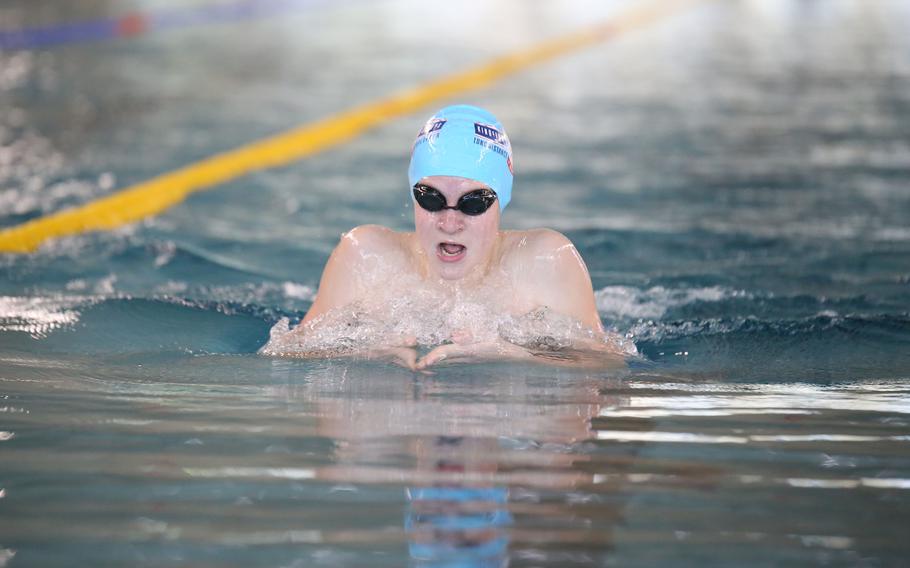 Kaiserslautern's Jacob Furqueron won four times in the boys 13-year-old division at the European Forces Swim League Long Distance Championships in Dresden, Germany.