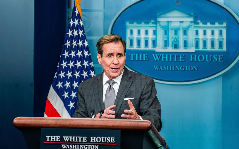 National Security Council spokesman John Kirby fields questions Oct. 26, 2023, at the White House. 
