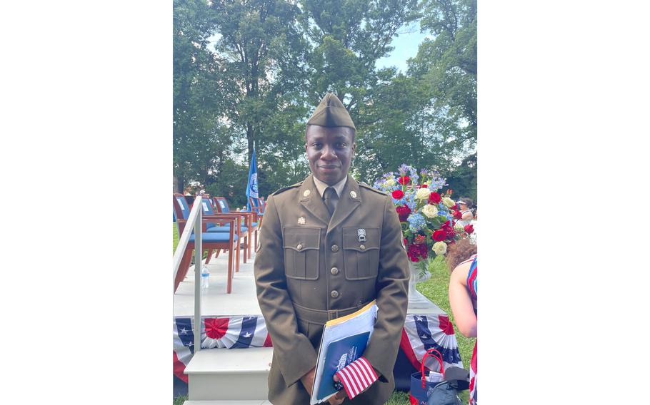 Henry Paa Kwesi Williams, a 23-year-old from Ghana who joined the Army in 2022 and celebrated his official citizenship Tuesday.