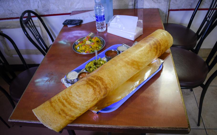 Swagat, a south Indian restaurant in Manama, Bahrain, offers a large, crepelike paper dosa made from rice and lentil batter.