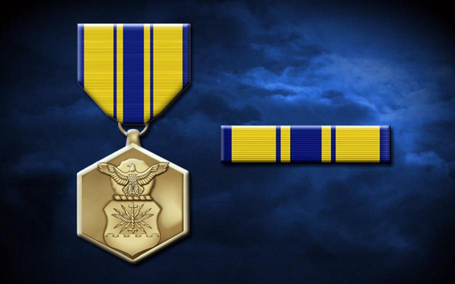 The Air and Space Commendation Medal recognizes meritorious service, specifically for the Air Force.