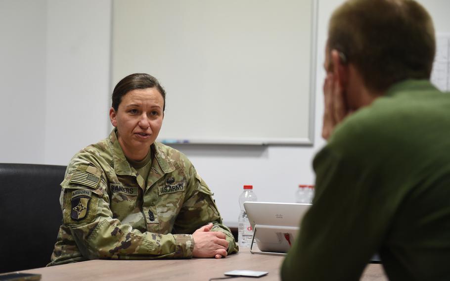 Sgt. Maj. Vitalia Sanders of the 101st Airborne Division was born in western Ukraine and still has family ties in the country. Operating so close to the border has added meaning to her Romania deployment, she said. 
