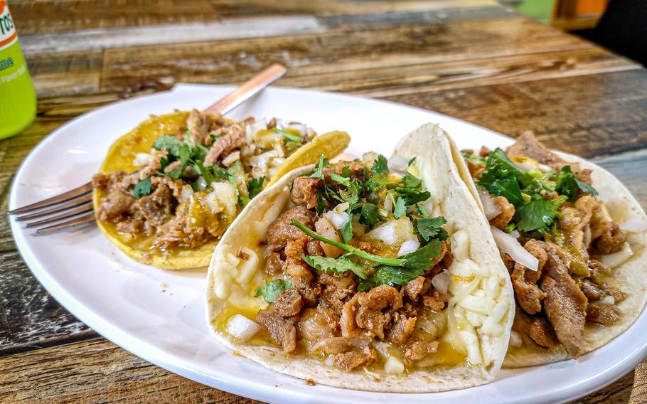 Carnitas and gringas tacos from Que Rico near Camp Humphreys, South Korea. 